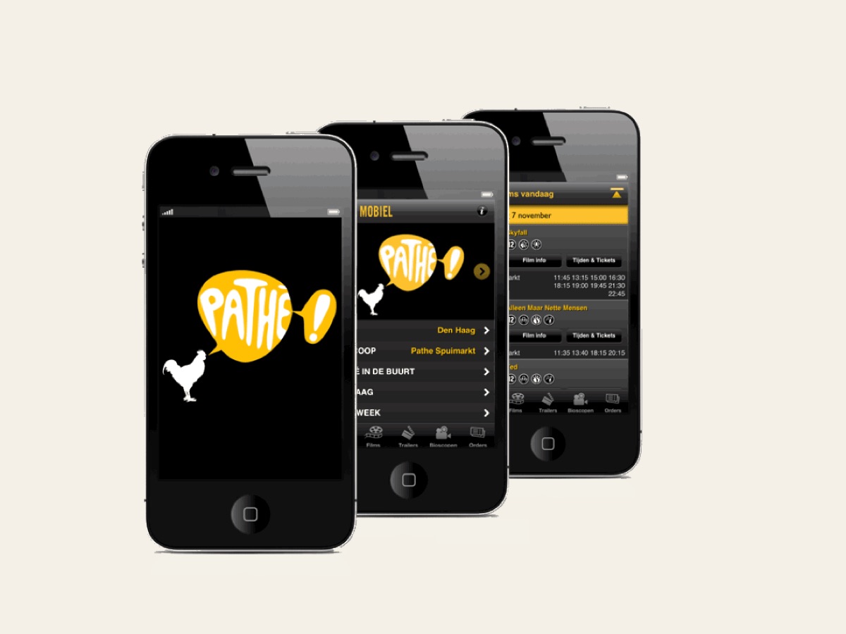 Three generations of the Path&eacute; cinema app on iPhones